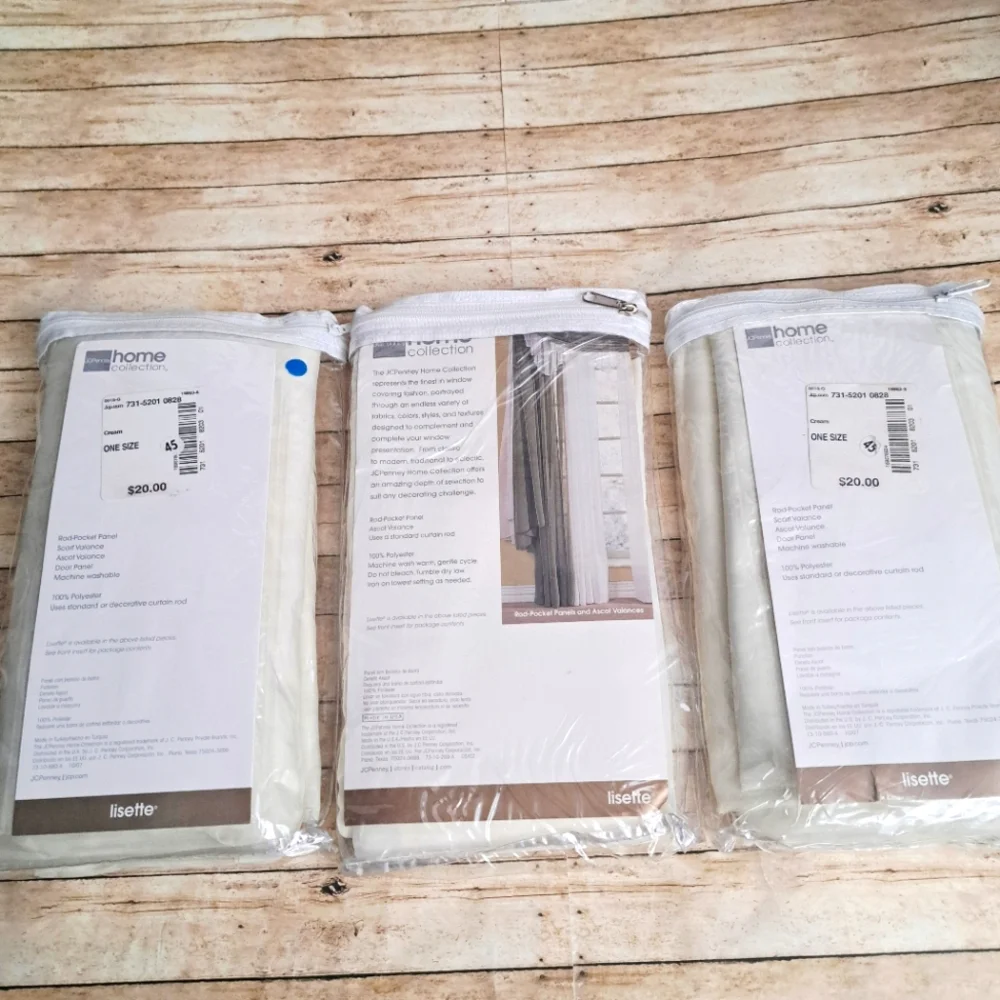 Lot of 3 JCP Home Collections Lisette One-Rod Pocket Panel Cream 60